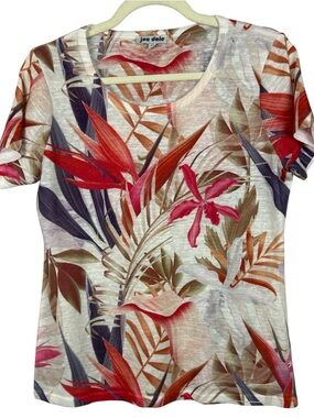 Jac Dale Tropical Floral Lightweight Bird of Paradise Scoop Neck Top Size Med